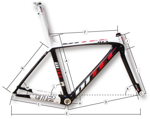 Ditec 912 Carbon Frameset met doorgetrokken Zadelpen  53 cm.